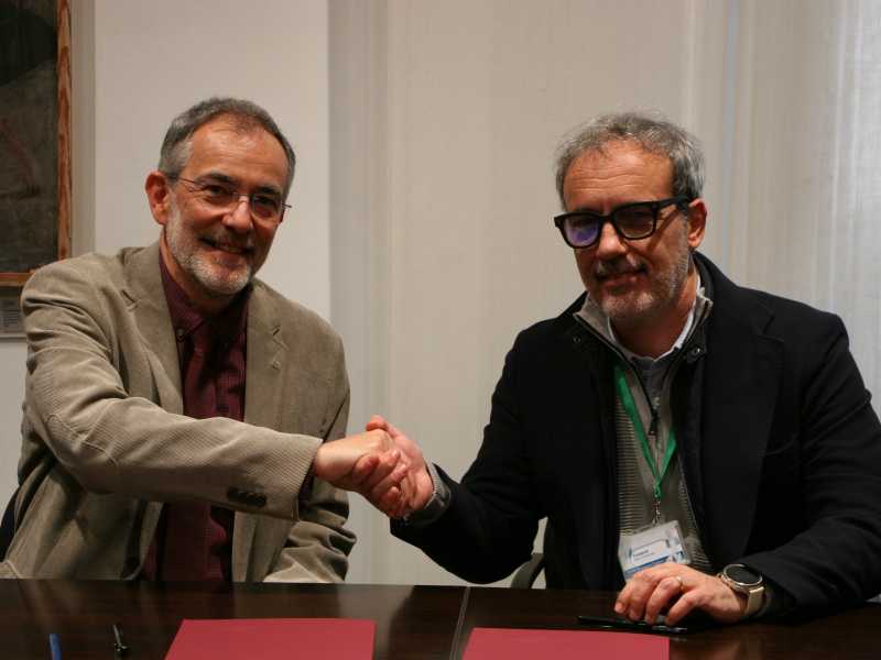 El rector de la UdG, Josep Calbó, i el director gerent de la Fundació Salut Empordà, Xavier Verdaguer