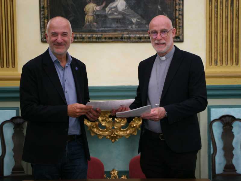 El rector de la UdG, Quim Salvi, i el bisbe de Girona, fra Octavi Vilà.