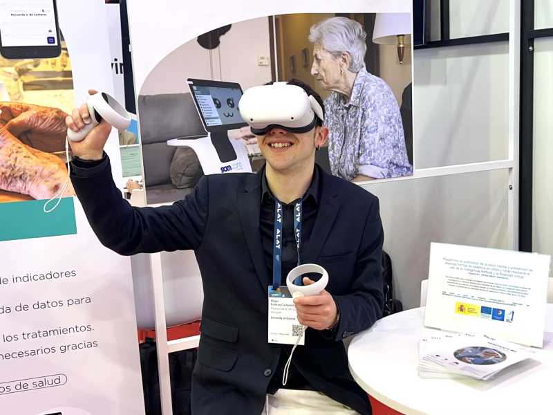 Demostració del joc de realitat vitual a l'estand de Group Saltó al MWC