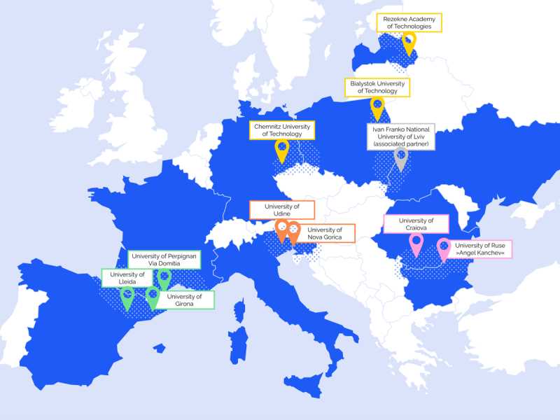 Mapa de les universitats europees de l'aliança ACROSS.