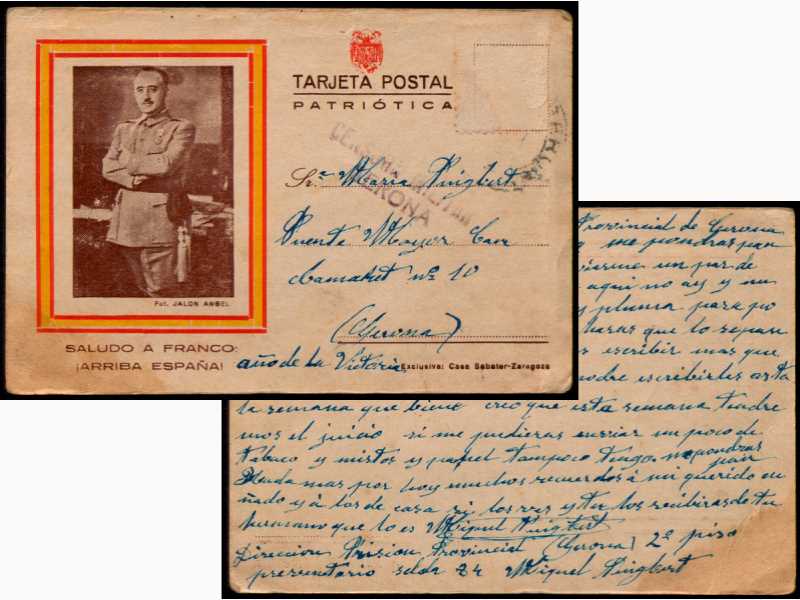 Una postal digitalitzada, datada a Girona l'any 1939.