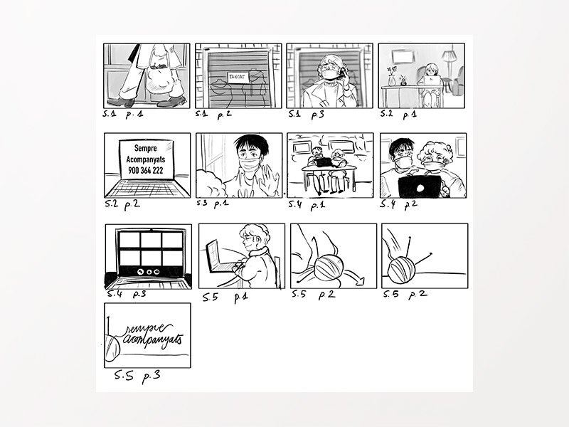 Storyboard amb 13 vinyetes sobre un espot publicitari