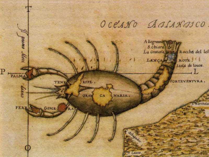 Leonardo Torriani, «Canarias bajo el signo de Cáncer», finals del segle XVI.