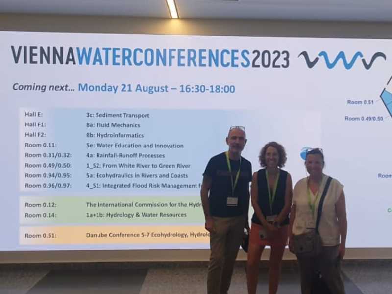 Photograph of the members of the expedition of the Environmental Physics Research group of the UdG at the Vienna Water Conference 2023