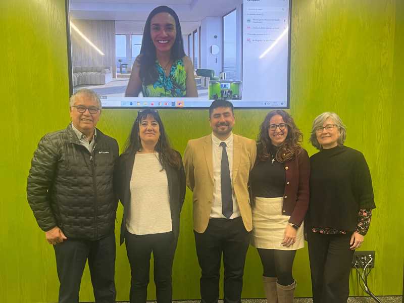 D’esquerra a dreta: Dr. Jaime Alfaro, Dra. Carme Montserrat, Dr. Miguel Salazar, Dra. Gemma Crous i Dra. Judit Fullana. A la pantalla Dra. Lívia Bedin.