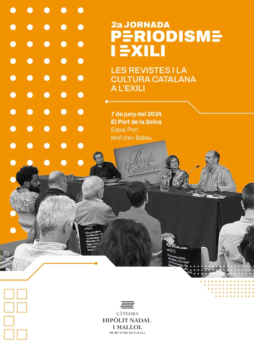 Cartell: 2a Jornada Periodisme a l'exili, Les revistes i la Cultura catalana a l'exili, 7 de juny 2024, El Port de la Selva, Espai Port, Moll d'en Balleu