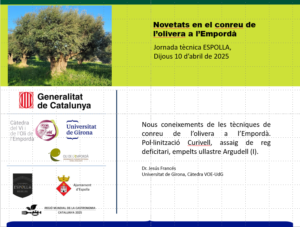 Nous coneixements de les tècniques de conreu de l’olivera a l’Empordà. Pol·linització Curivell, assaig de reg deficitari, empelts ullastre Argudell (I).
