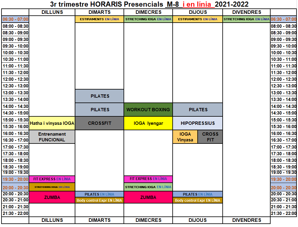 Timetable for face-to-face and online 3rd term 2021-2022 activities Supervised activities