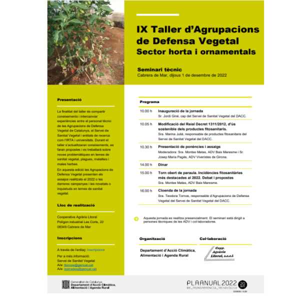 Seminari: IX Taller d’Agrupacions de Defensa Vegetal Sector horta i ornamentals