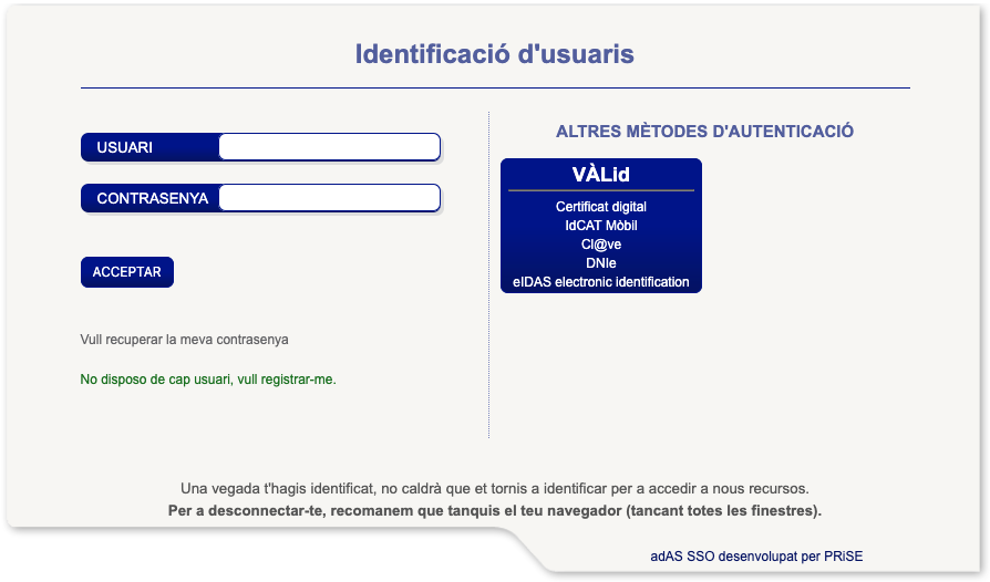 Identificació a l'entorn UdG