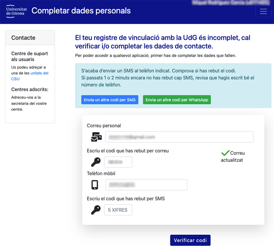 Verificació del número de telèfon mòbil