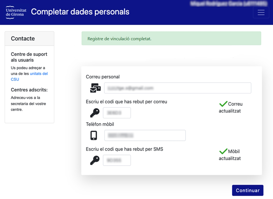 Registre de vinculació completat