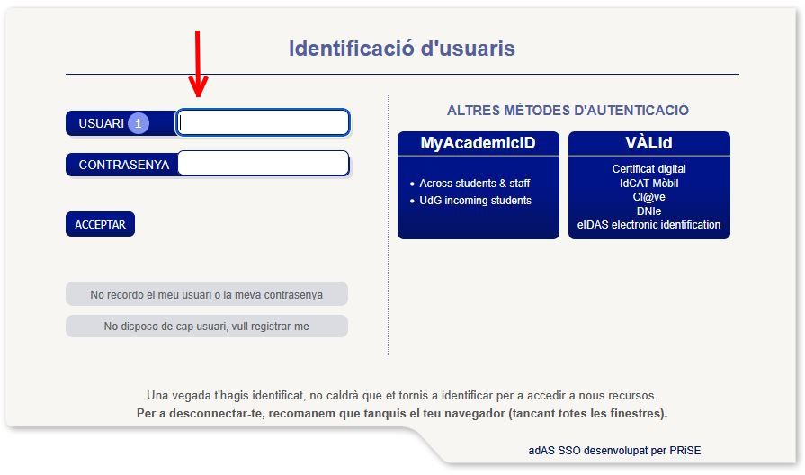 Identificació mitjançant compte d'usuari