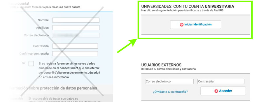 screenshot highlighting the section "UNIVERSITIES: WITH YOUR UNIVERSITY EMAIL ACCOUNT"