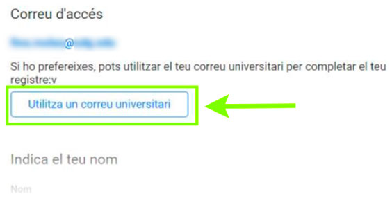 screenshot highlighting the button "Use a university email"