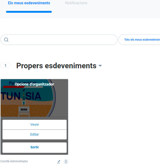 screenshot showing the options for editing an event, with the buttons “view”, “edit” and “exit”