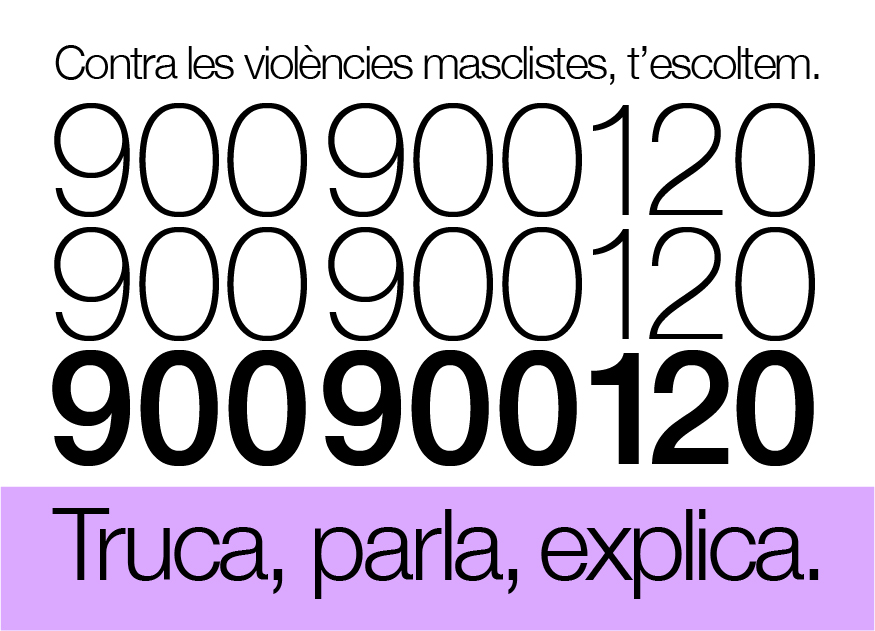 contra la violència masclista 900 900 120, atenció 24 h, telèfon gratuït i confidencial, Generalitat de Catalunya, Institut Català de les Dones