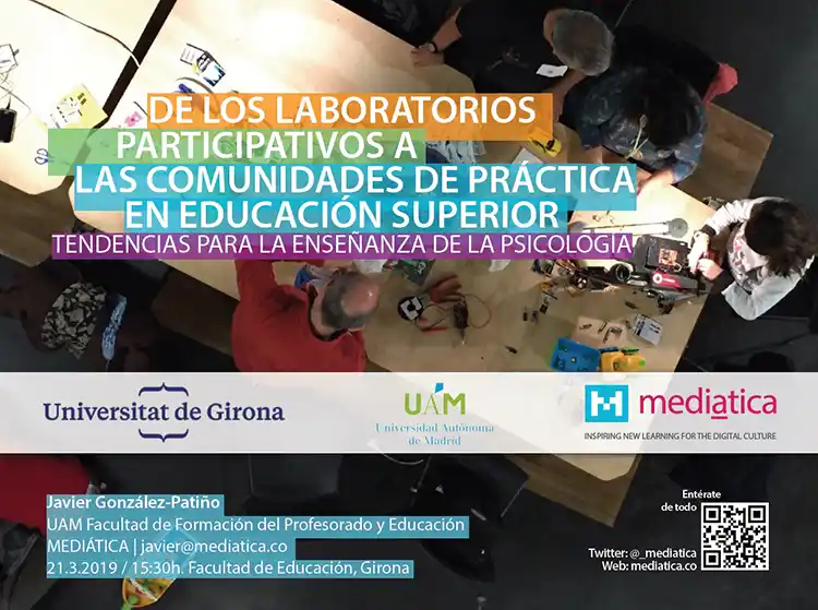 Cartell amb el títol 'De los laboratorios participativos a las comunidades de práctica en educación superior'